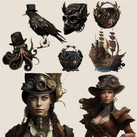 Steampunk Ephemera Fantasy Clipart Bundle Watercolor Clipart