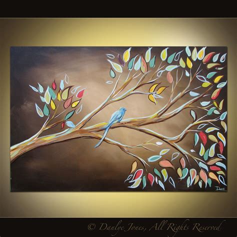 Bird on a Branch Painting on Canvas Huge Art 36 X 24 - Etsy | Bird ...