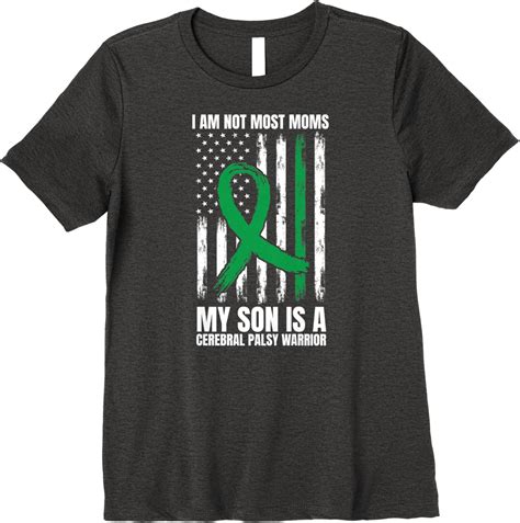 Womens Green Cerebral Palsy Awareness Mom Cp Warrior Son Usa Flag Premium T Shirt