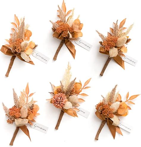 Amazon Ling S Moment Rust Boho Boutonniere For Men Set Of