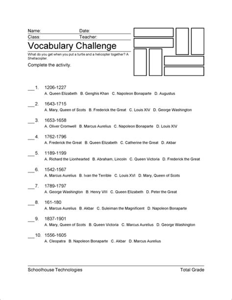 Multiple Choice Vocabulary Worksheets