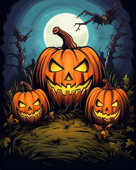 Premium Ai Image Halloween Pumpkins Wallpaper Background