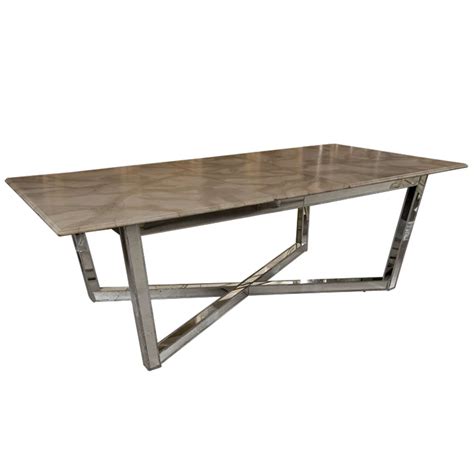 Mirrored Base Faux Marble Top Dining Table At 1stdibs