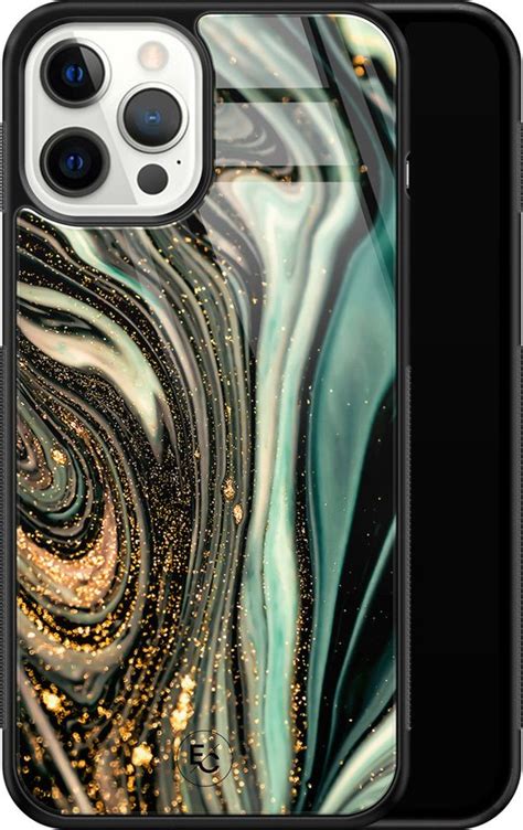 IPhone 12 Pro Max Hoesje Glas Marble Khaki Groen TPU Marmer