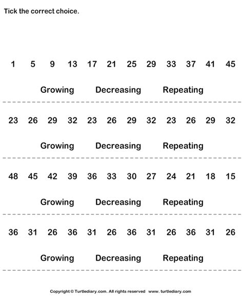 Identify Growing Decreasing Or Repeating Patterns Turtle Diary Worksheet