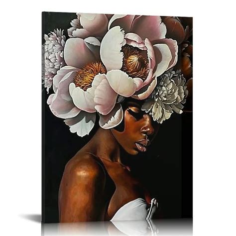 Jeuxus African American Wall Art White Flower On Black Women Head