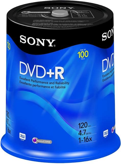 Sony Dvdr 47 Gb Printable Recordable Dvds 100 Disc Spindle Pack