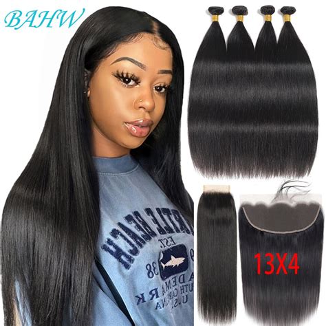 Straight Hair Bundles With Frontal Natural Human Hair Bundles With