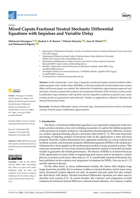 Pdf Mixed Caputo Fractional Neutral Stochastic Differential Equations