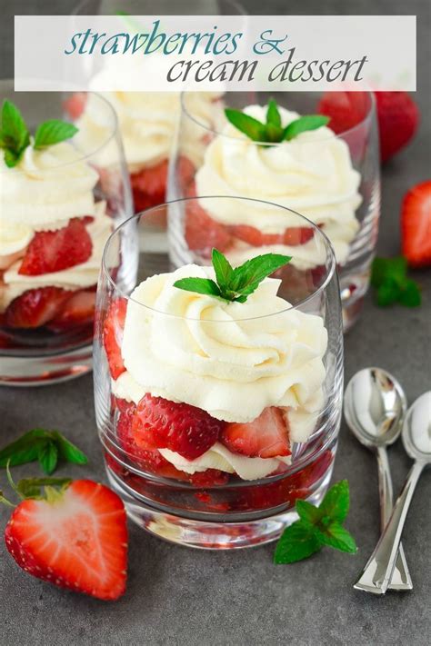 Strawberries And Cream Dessert Sugared Fresh Strawberries And A