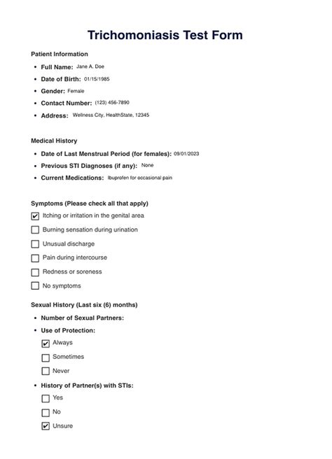 Trichomoniasis Test And Example Free Pdf Download