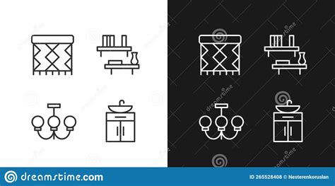 Home Decor And Furniture Pixel Perfect Linear Icons Set For Dark Light