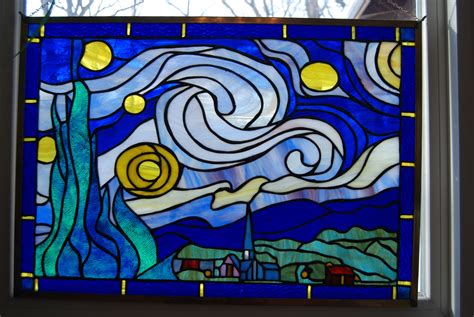 Art And Collectibles Glass Art Faux Stained Glass Starry Night Window Cling ~ Van Gogh ~ Stars