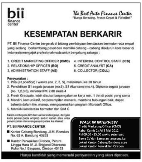 pt bii finance center bandung akses kerja