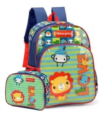 Kit Mochila Costas Lancheira Infantil Animais Fisher Price