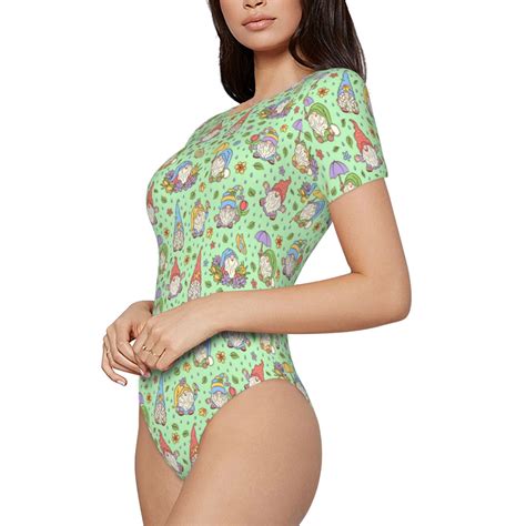 Uemuo Spring Gnomes Pattern Womens One Piece Short Sleeve Swimsuit