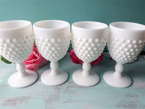 Fenton Milk Glass Hobnail Goblets Vintage Set Of Four Weddings Bridal In 2020 With Images