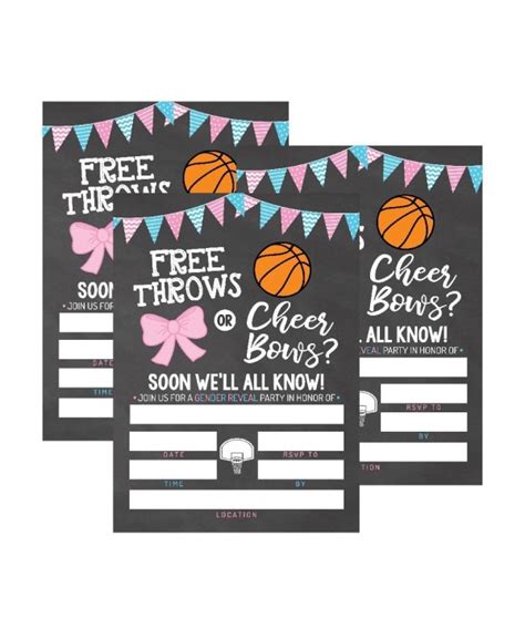 25 Basketball Gender Reveal Baby Shower Party Invitation Cards Free