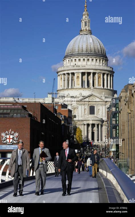 St Pauls Cathedral And The Millenium Bridge London England Stock