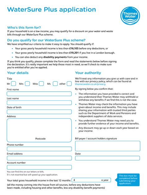 2019 Form Uk Thames Water Waterhelp Application Fill Online Printable