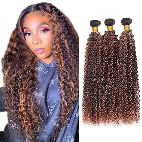 Dark Brown Bundles Highlight Hair 3 Bundle P430 Curly