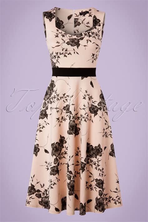 Vintage Chic For Topvintage Topvintage Exclusief Veronique Bloemen Swingjurk In Nude Topvintage