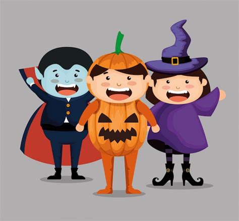 Grupo De Ni Os Disfrazados De Halloween Vector Gratis