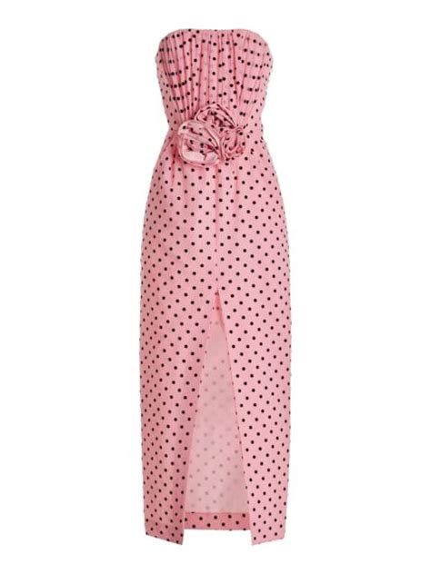 Alessandra Rich Polka Dot Silk Georgette Midi Dress Pink Reversible