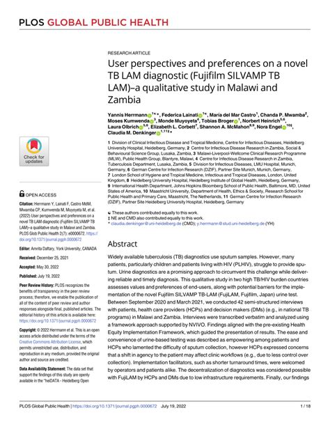 Pdf User Perspectives And Preferences On A Novel Tb Lam Diagnostic