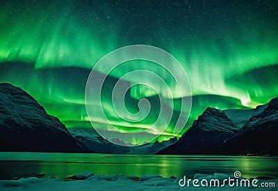 AI Generated Illustration Of Vibrant Northern Lights At Night Royalty