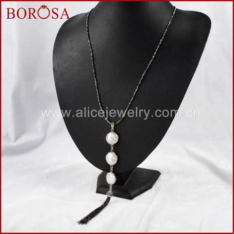 Borosa New Fashion Three Round Natural Pearl Beads Tassel Necklace