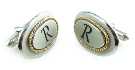 Vintage Swank Letter R Monogram Mens Swivel Cufflinks Gem