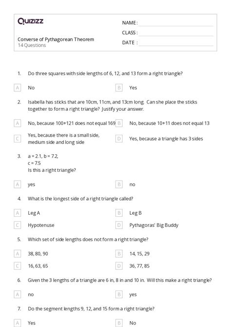 50+ converse of pythagoras theorem worksheets on Quizizz | Free & Printable