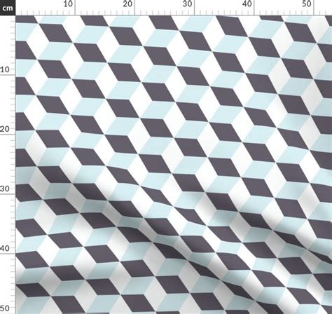 Colorful Fabrics Digitally Printed By Spoonflower Cubes In Blue 3d