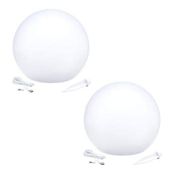 Lot De Boules Lumineuses Sans Fil Led Poly Thyl Ne Blanc D Cm X