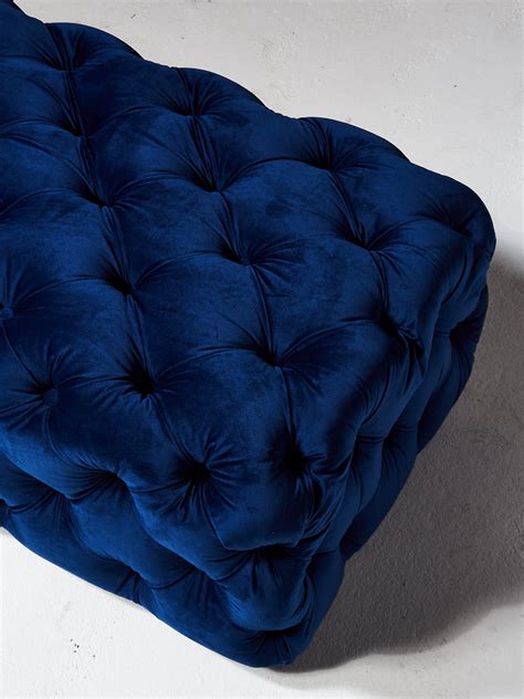 AB059 Anya Tufted Blue Velvet Ottoman Prop Rental | ACME Brooklyn