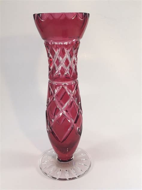 Vintage Antique Ruby Cranberry Red Cut To Clear Footed Crystal Tulip Bud Vase Ebay