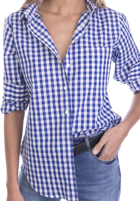 Gigi Blue Gingham Cotton Shirt Camixa