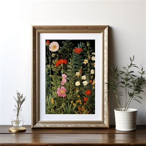 Dunkle Blumen Malerei Antik Stil Wand Kunst DRUCKBARE Botanische