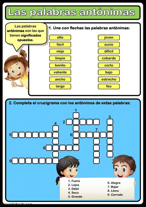 Antónimos ficha interactiva y descargable Puedes hacer los ejercicios