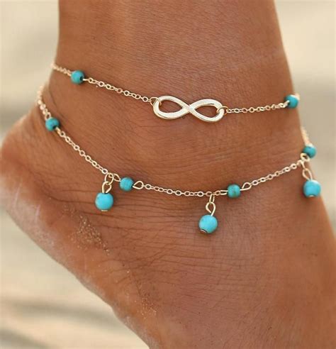 Boho Double Beads Pendant Anklet 2 Colors Ankle Bracelets Beaded