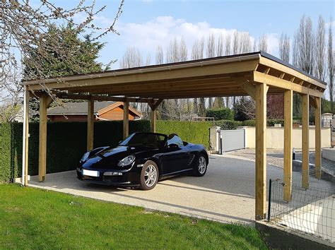 Carport Bois Voitures M Avec Panneaux D Occultation