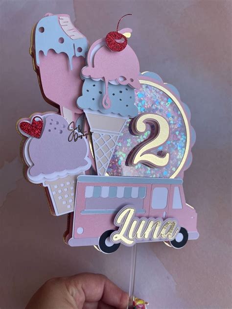 Ice Cream Themed Cake Topper Shaker Cake Topper Etsy Happy Birthday