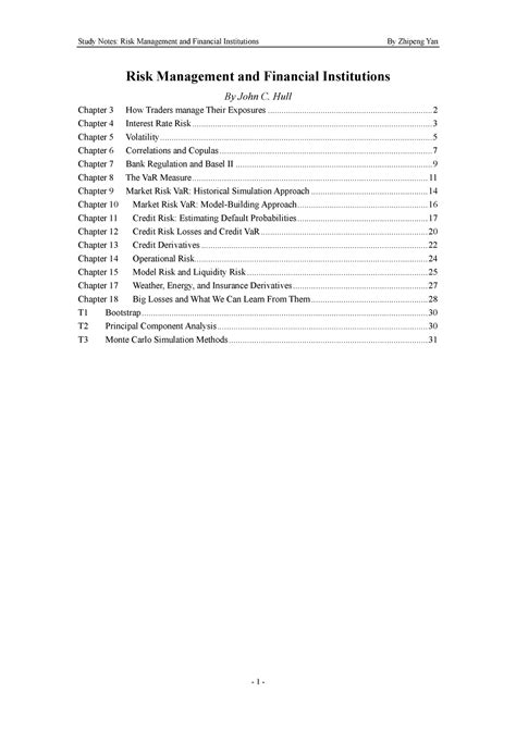 Lecture Notes Lecture All Study Notes Risk Management And Financial