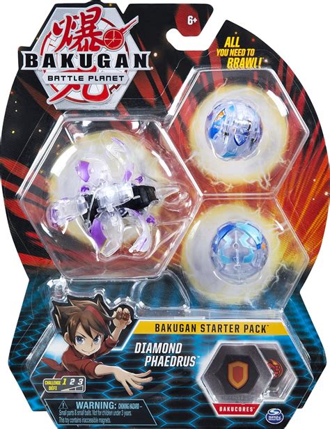 Bakugan Starter Pack 3 Pack Diamond Phaedrus Collectible Figura De