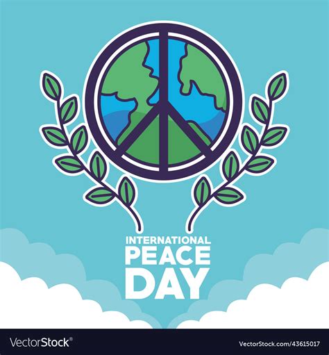 Peace day lettering with earth Royalty Free Vector Image