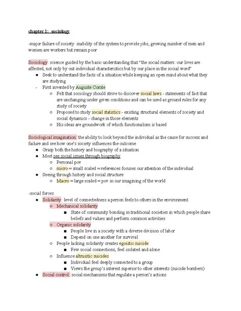 SOC 100 Exam 1 Notes Chapter 1 Sociology Major Failure Of Society