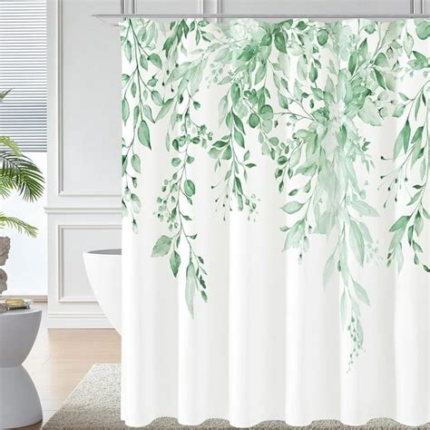 Mint Green Eucalyptus Shower Curtain Watercolor Plant Leaves With