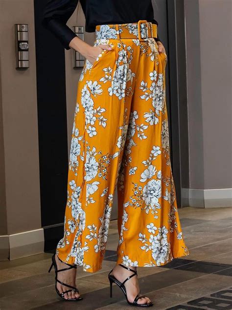 Printed Floral Wide Leg Pants Stylewe