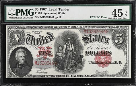 Fr 91 1907 5 Legal Tender Note Pmg Choice Extremely Fine 45 Epq